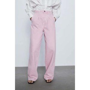 NEW Zara Pink Wide Leg Jeans 4 High-waist